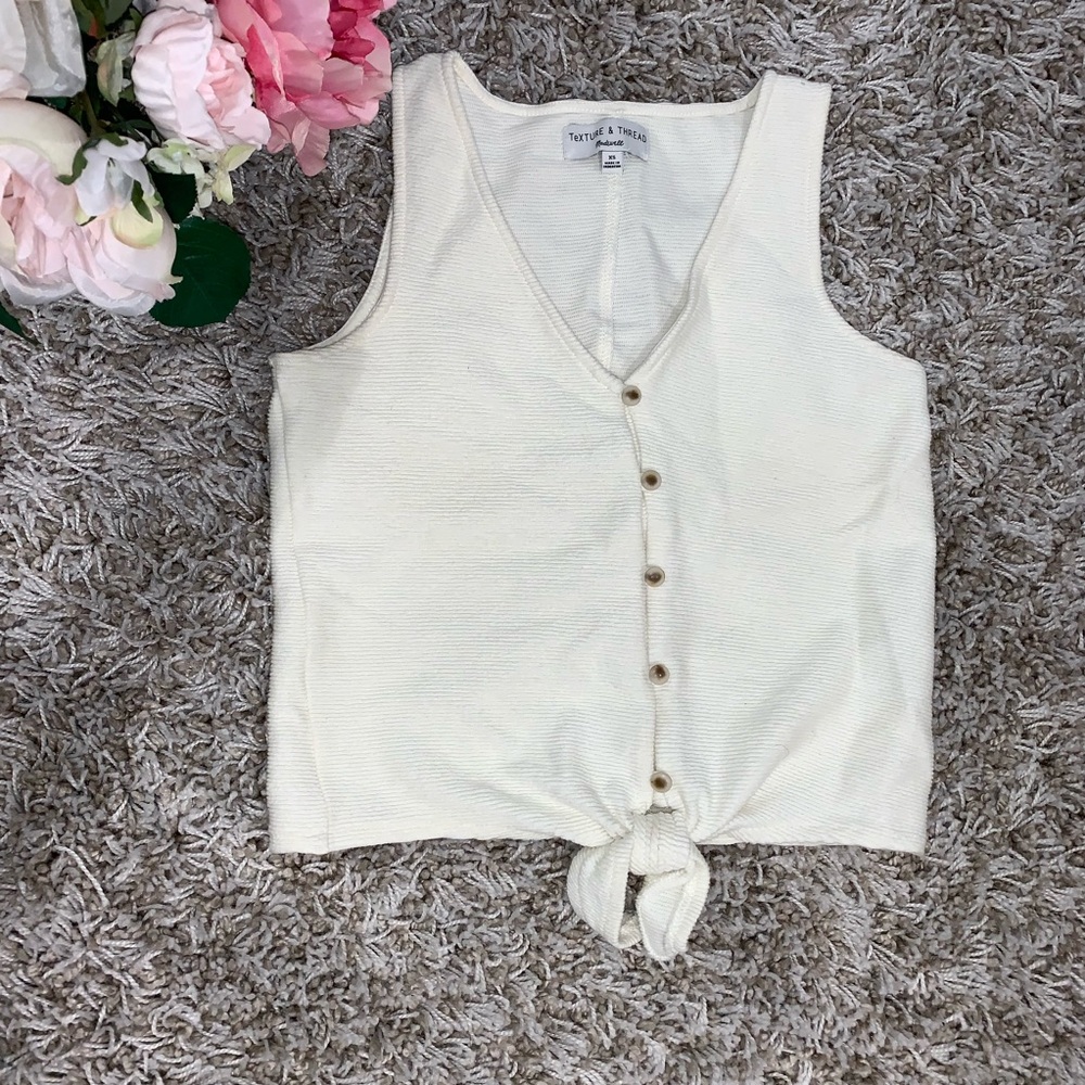 Texture & Thread Front Button Tie Tank - Picture 3 of 4